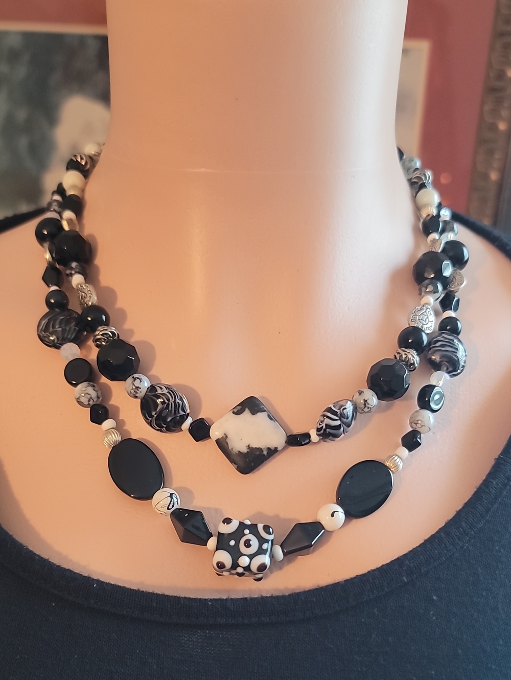 Black & White Beaded Statement Necklace